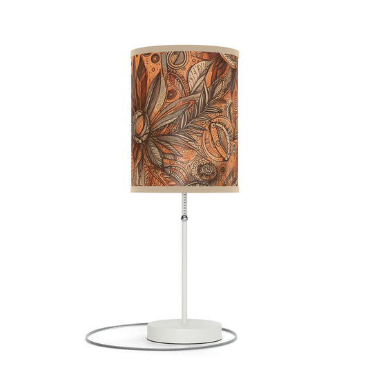 Boho Table Lamp - Rustic Sunset Orange Mandala Floral Pattern