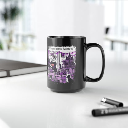 Funny Halloween Mug, 15ox Black Mug with a Halloween Over-Enthusiast Thinking, "Its the Most Wonderful Time of the Year"