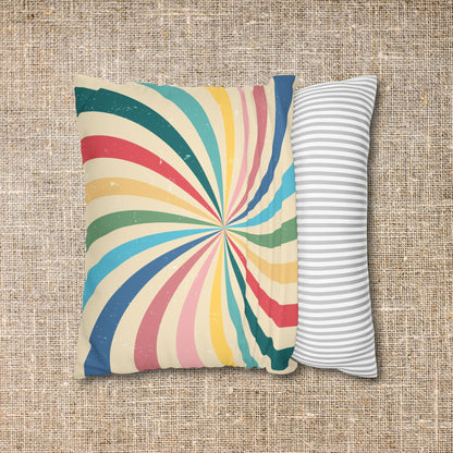 Faux Suede Pillowcase - "Fairy Dust Zone: Sparkle Responsibly" Text in a Whimsical Retro Vintage Rainbow Design