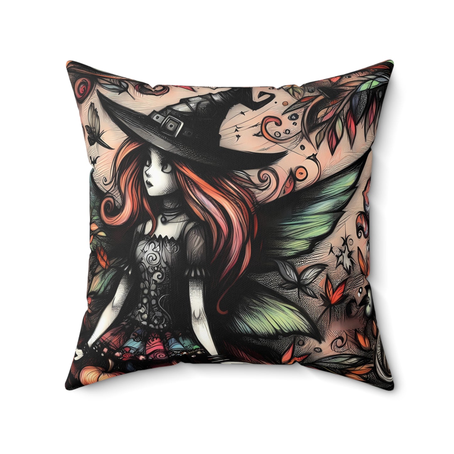 Square Autumn Pillow - Curious Witch Fairy, "Tristana Moonbeam"