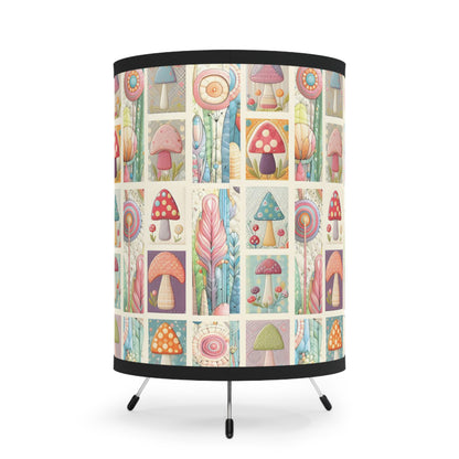 Whimsical Mushroom & Flower Patchwork Lamp – Fairycore Pastel Aesthetic, Vibrant Shade, Great for Child's Room