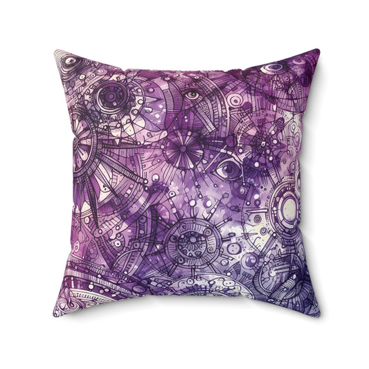 Square Pillow - Vibrant Purple Boho Celestial Mandala