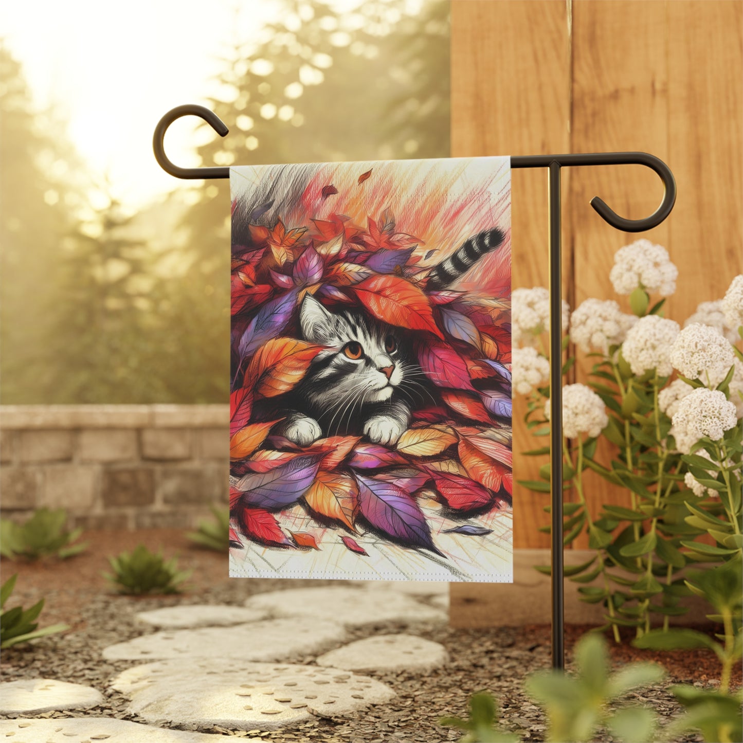 Yard Flag / Garden Banner - Autumn Peekaboo Cat