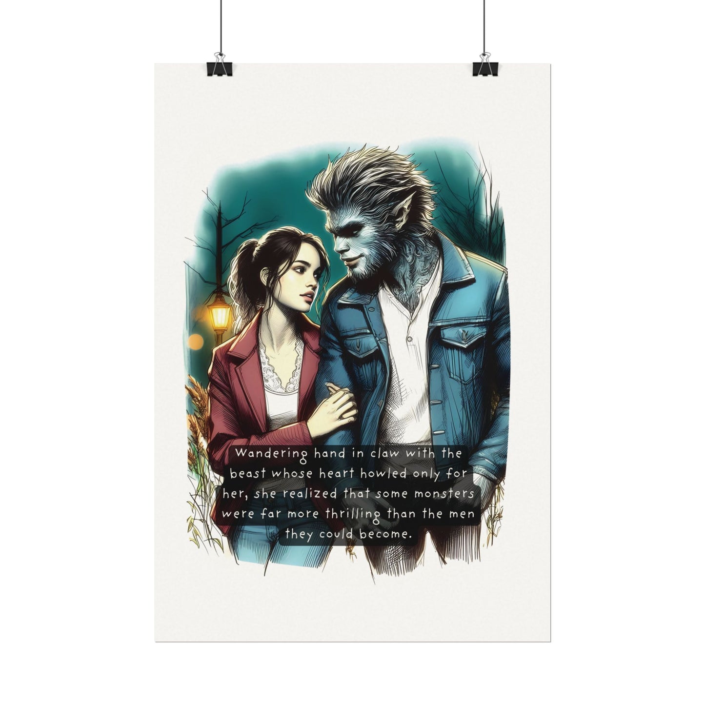 Stroll with a Teenage Werewolf (Beautiful Monsters Collection) - Textured Watercolor Matte Poster