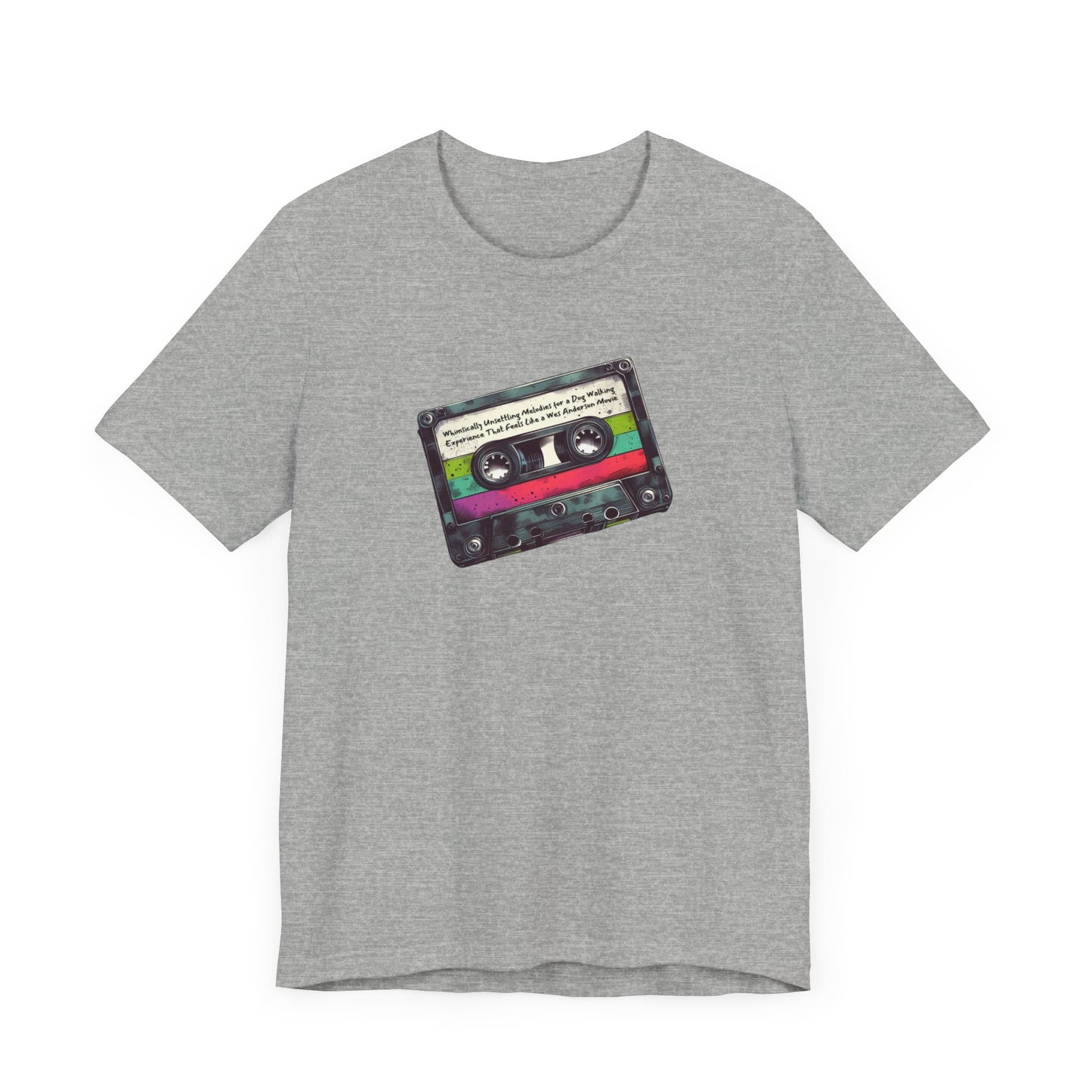 "Whimsically Unsettling Melodies for a Dog Walking Experience That Feels Like a Wes Anderson Movie" Mixtape T-shirt - Unisex Jersey Short Sleeve Tee