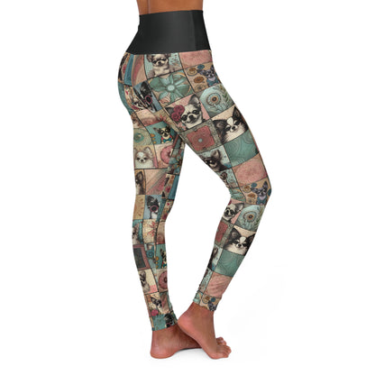 High Waisted Chihuahua Patchwork Yoga Leggings – Cute & Comfy Athleisure for Dog Lovers