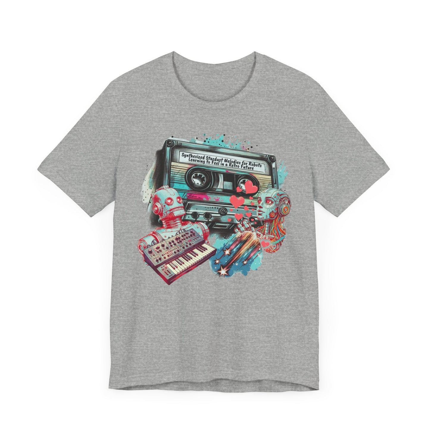 Mixtape T-Shirt - "Synthesized Stardust Melodies" Collage, Unisex Tee with Retro Cassette Tape Design, Great Gift for Music Lovers