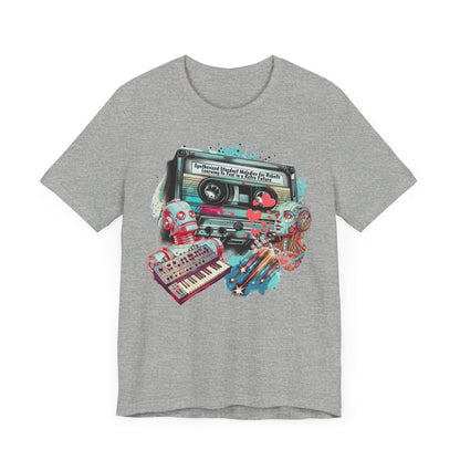 Mixtape T-Shirt - "Synthesized Stardust Melodies" Collage, Unisex Tee with Retro Cassette Tape Design, Great Gift for Music Lovers