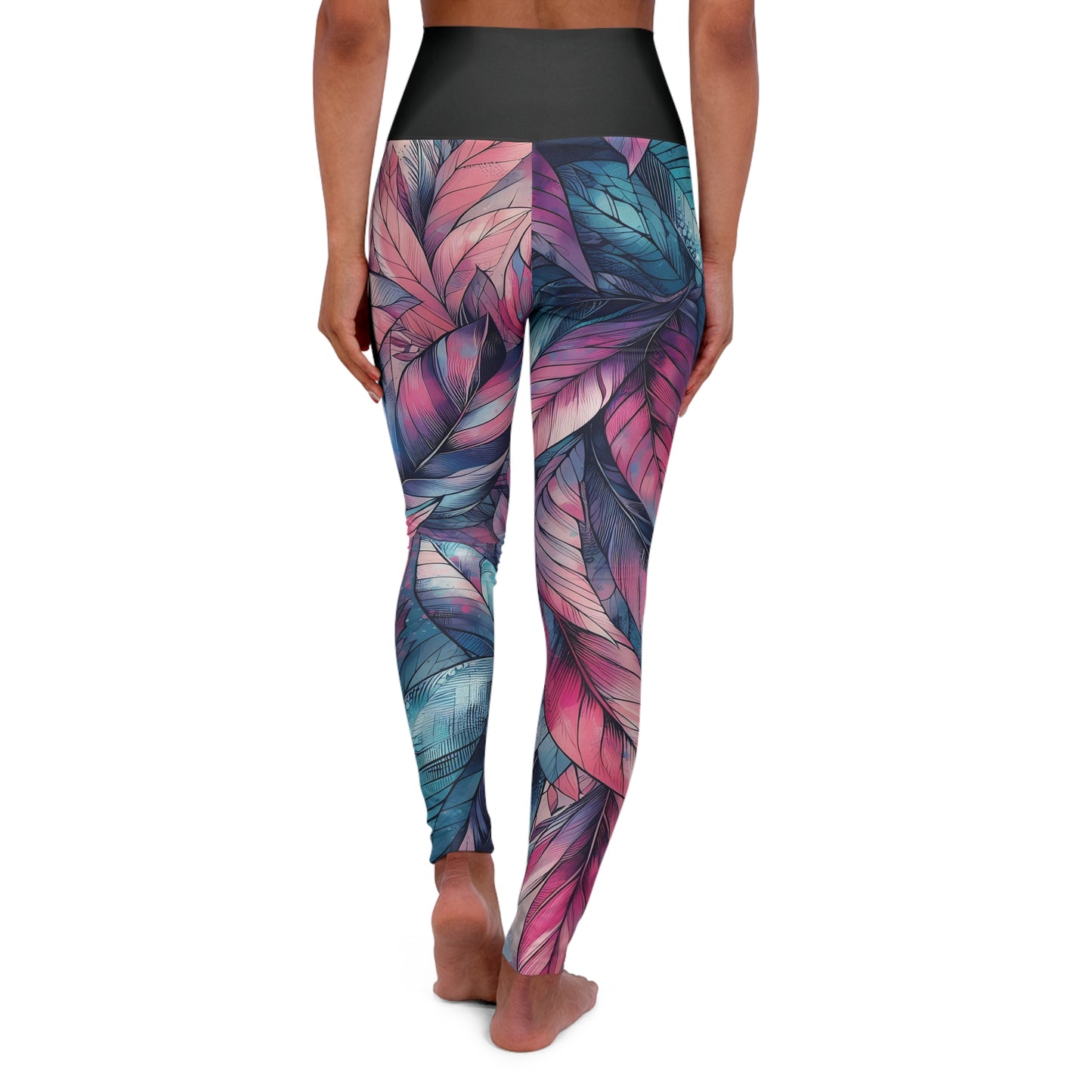 High Waisted Yoga/Casual Leggings - Vibrant Pink, Blue, and Purple Leaves, XS-2XL