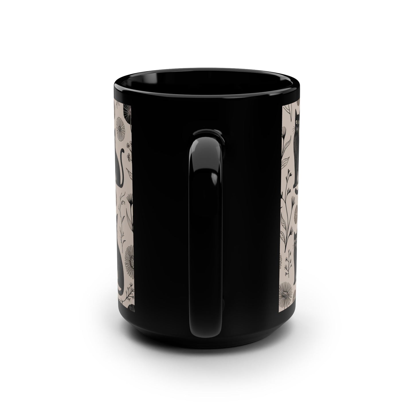 Black Cat Floral Mug | 15oz Coffee Cup for Cat Lovers, Gift for Pet Owners, Cozy Home Decor, Unique Cat-Themed Mug, Cat Lover's Gift