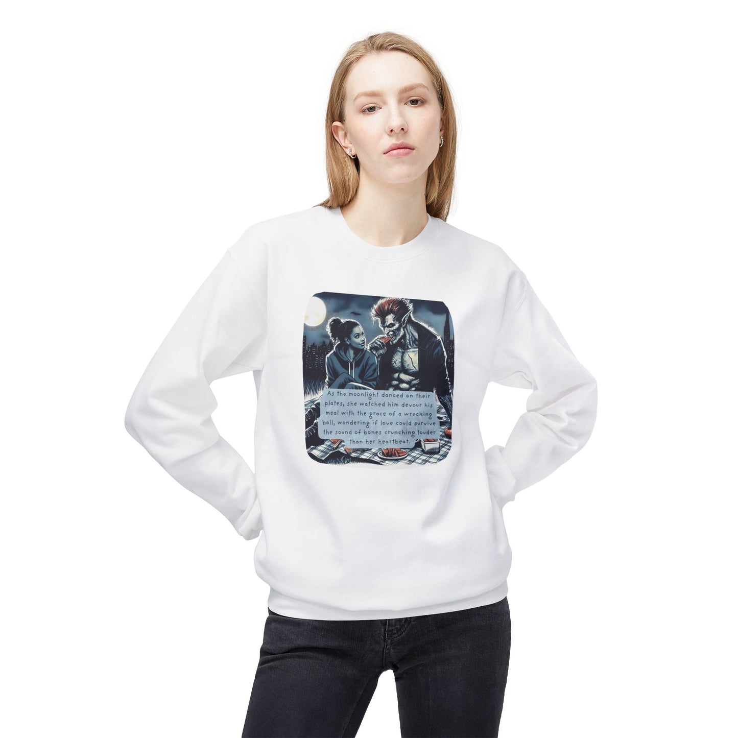 Midnight Picnic: A Love Story (Beautiful Monsters Collection) - Unisex Midweight Softstyle Fleece Crewneck Sweatshirt, Multiple Colors Available