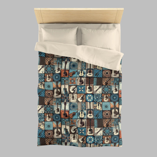 Duvet Cover - Acoustic Guitar Patchwork in Blue & Brown Hues