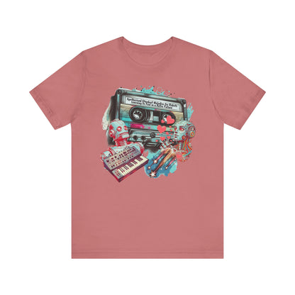 Mixtape T-Shirt - "Synthesized Stardust Melodies" Collage, Unisex Tee with Retro Cassette Tape Design, Great Gift for Music Lovers