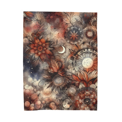 Velveteen Plush Autumn Blanket - Boho Celestial Floral Mandala