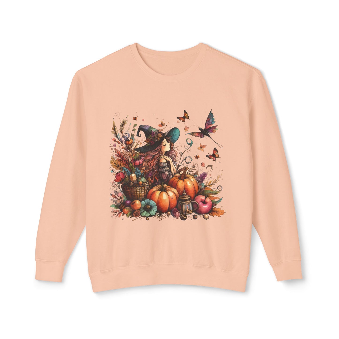 Lightweight Autumn Crewneck Sweatshirt - Whimsical Autumn Fairy Witch