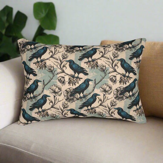 Gothic Crow & Floral Lumbar Pillow – 20x14" Sustainable Throw Pillow