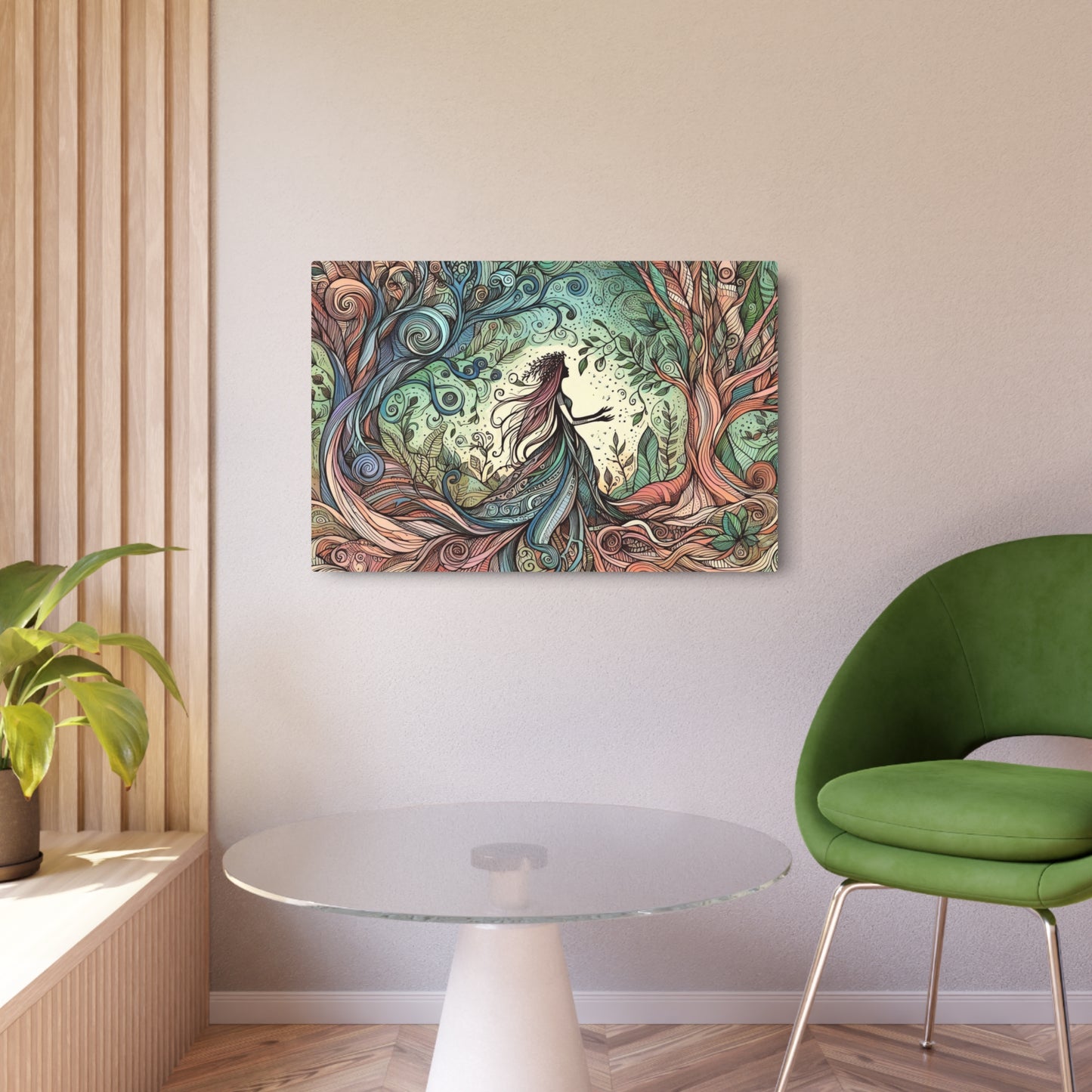 Metal Wall Art - Surreal Forest Goddess Silhouette with Colorful Windy Roots