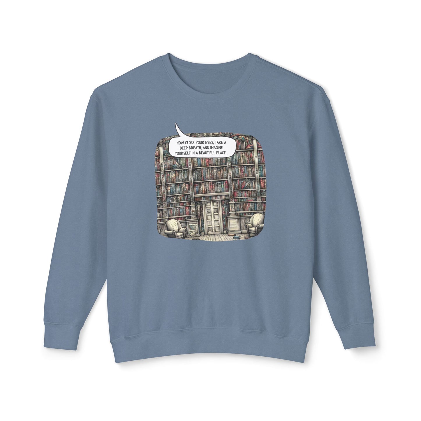 Book Lover's Magical Library Sweatshirt, Illustrating a Ceiling-to-Floor Literary Oasis on a Whimsical Print - Lightweight Attire for Fall and Winter