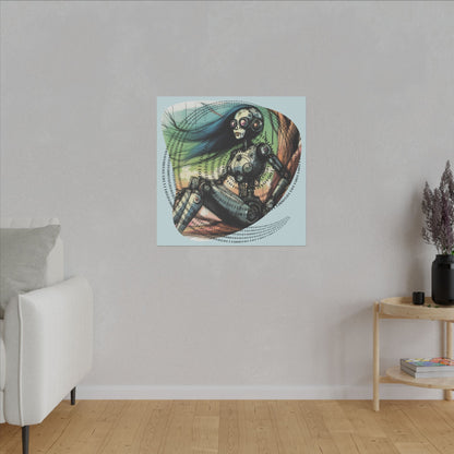 Canvas Print - Retro-Futuristic Female Robot Dreaming in Binary, 70s 80s Sci-Fi Cyberpunk Wall Art