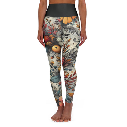 High Waisted Fall Yoga Leggings - Autumn Blossom Harvest, XS-2XL