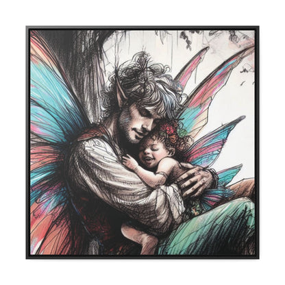 Daddy and Baby Fairy Gallery Wrapped Canvas Print - Sweet Fatherly Bond Wall Art for Nurseries or Child's Bedroom