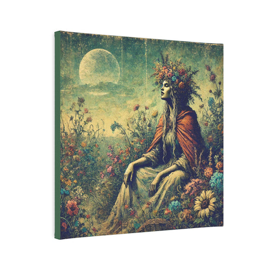 Canvas Sticky Tile - 8x8" Earth Goddess in Colorful Flower Field, Instant Lightweight Wall Art, Great for Gallery Sets