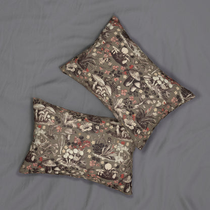 Lumbar Pillow - Earthy and Enchanted Cherry Blossoms & Mushrooms Woodland Cottagecore Decor