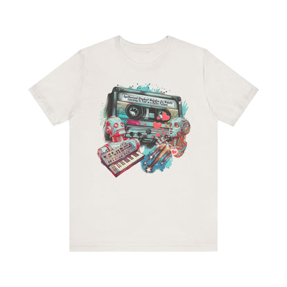 Mixtape T-Shirt - "Synthesized Stardust Melodies" Collage, Unisex Tee with Retro Cassette Tape Design, Great Gift for Music Lovers