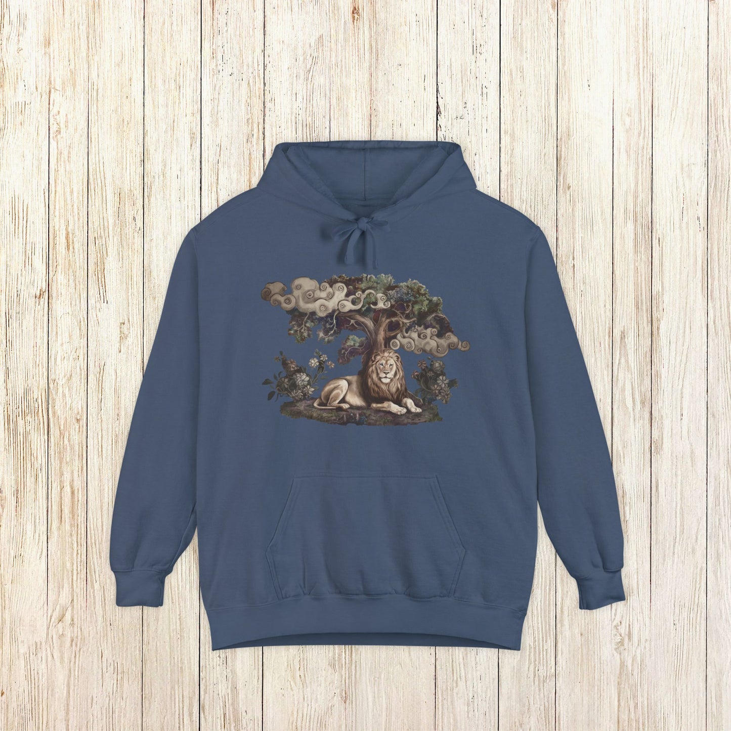 Mystical Lion Hoodie - Comfort Colors Celestial Tree of Life Sweatshirt - Lion Spirit Animal Gift - Bohemian Animal Art Hoodie