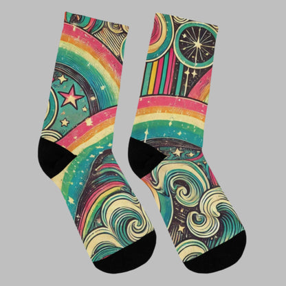 Stretchy Eco-Friendly Socks - Retro Rainbow Swirl, Made from 58% Recycled Fabrics