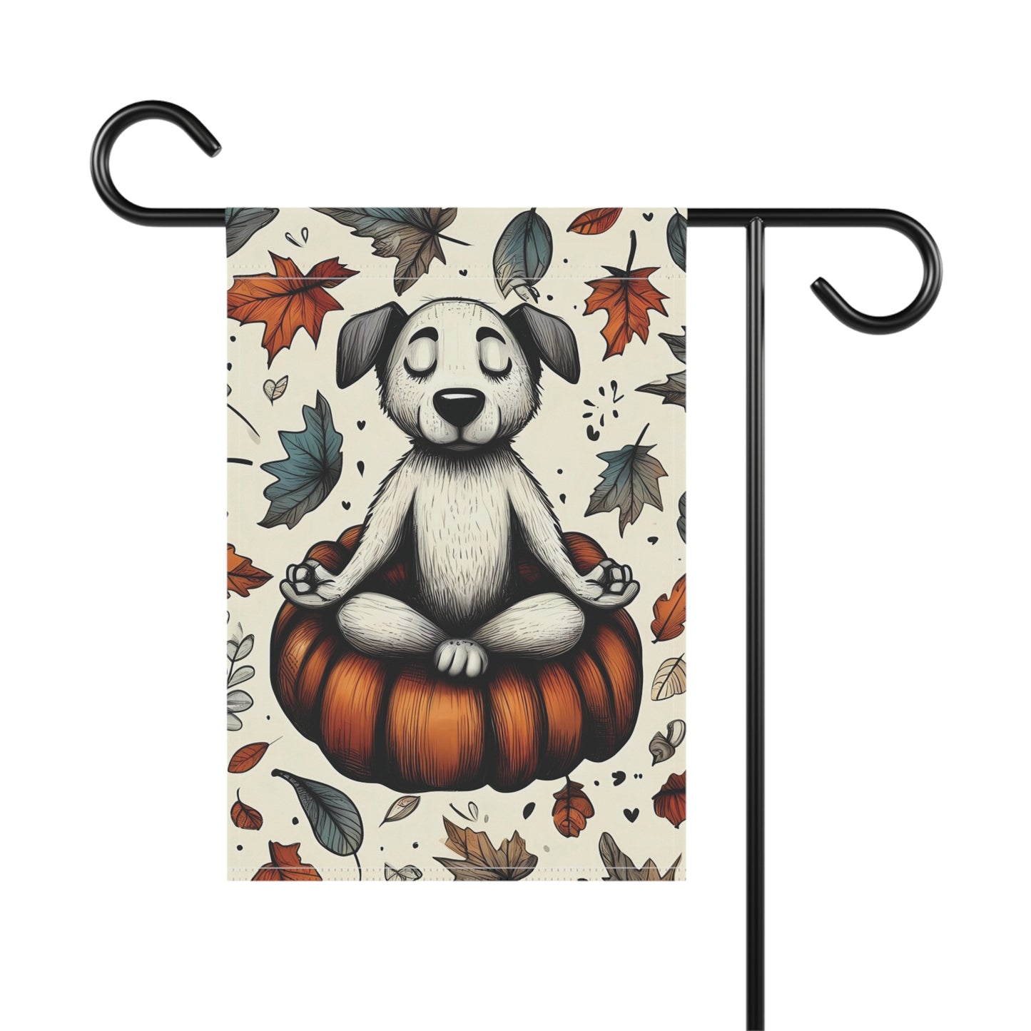 Porch or Yard Flag / Garden Banner - Zen Dog on Pumpkin