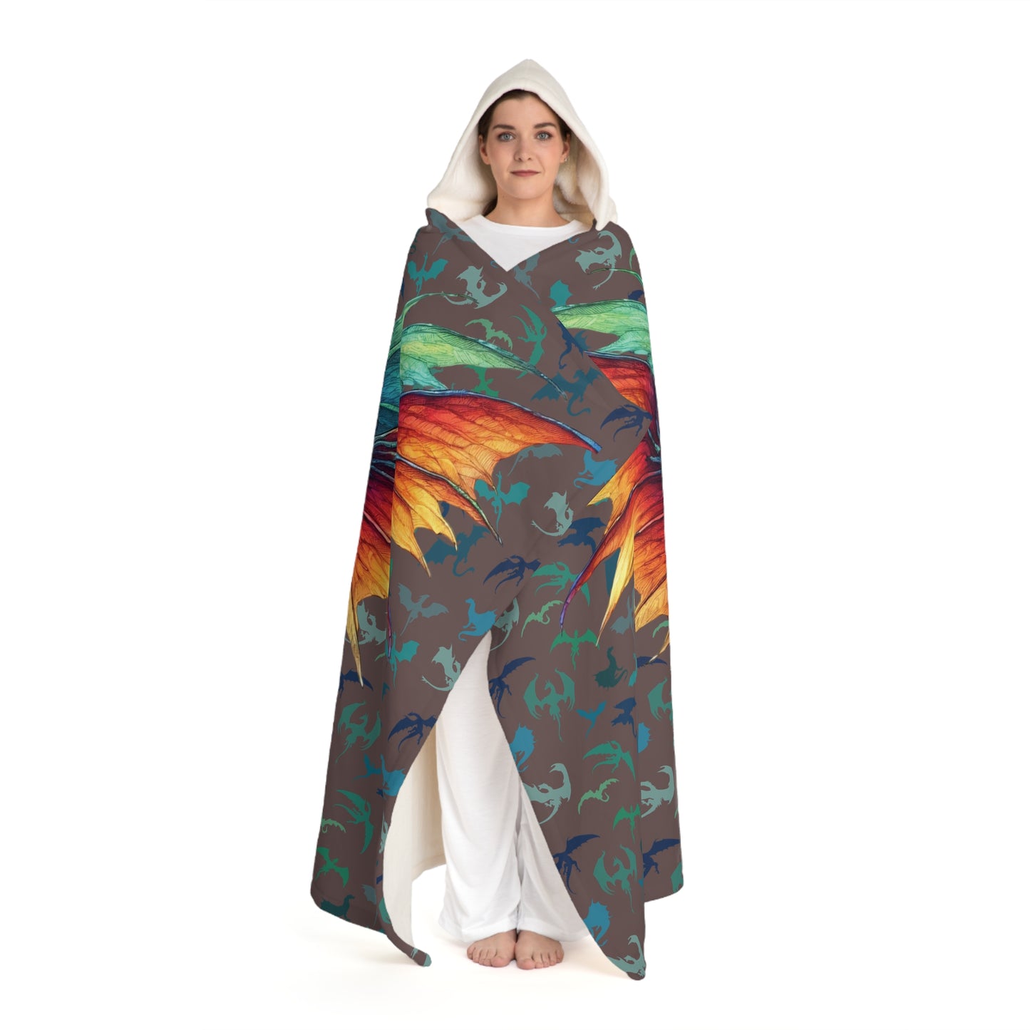 Dragon Wing Sherpa Hooded Blanket - Soft Fleece Cozy Blanket for Fantasy Lovers & Comic Fans, Vibrant Graphic Novel Style