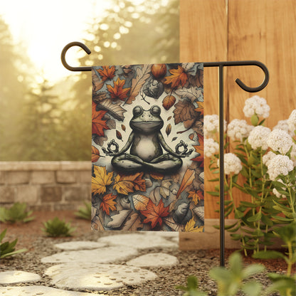 Porch or Yard Flag / Garden Banner - Peaceful Autumn Frog and Leaves