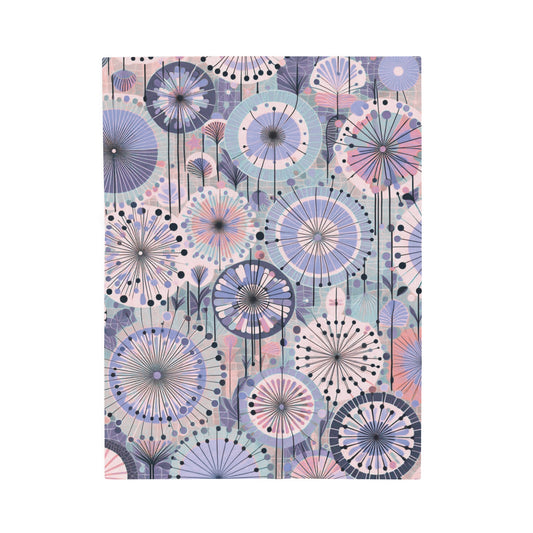 Velveteen Plush Blanket - Whimsical Dandelion Purple and Pink Pastels