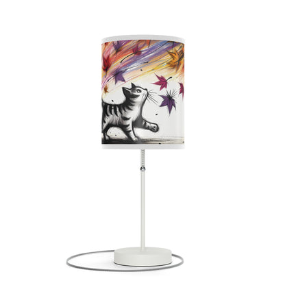 Kid's Table Lamp - Playful Kitten Chasing Autumn Leaves