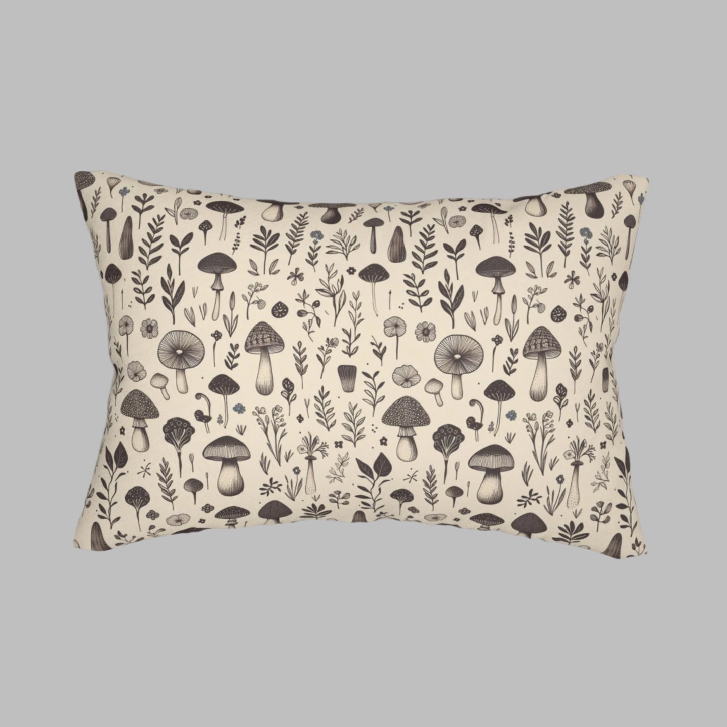 Lumbar Pillow – Woodland Charm Black & White Mushroom Botanicals