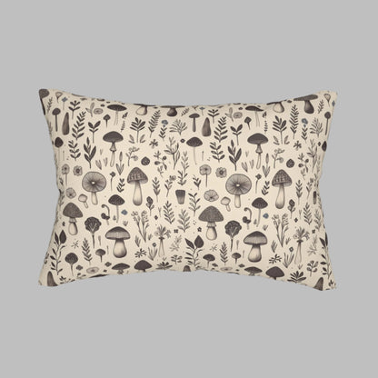 Lumbar Pillow – Woodland Charm Black & White Mushroom Botanicals