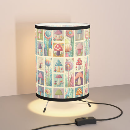 Whimsical Mushroom & Flower Patchwork Lamp – Fairycore Pastel Aesthetic, Vibrant Shade, Great for Child's Room