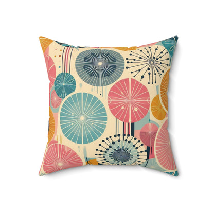 Retro 50s Dandelion Pattern Faux Suede Throw Pillow - Pink, Teal, & Navy - Soft Square Pillow for Kids Room, Living Room, Office