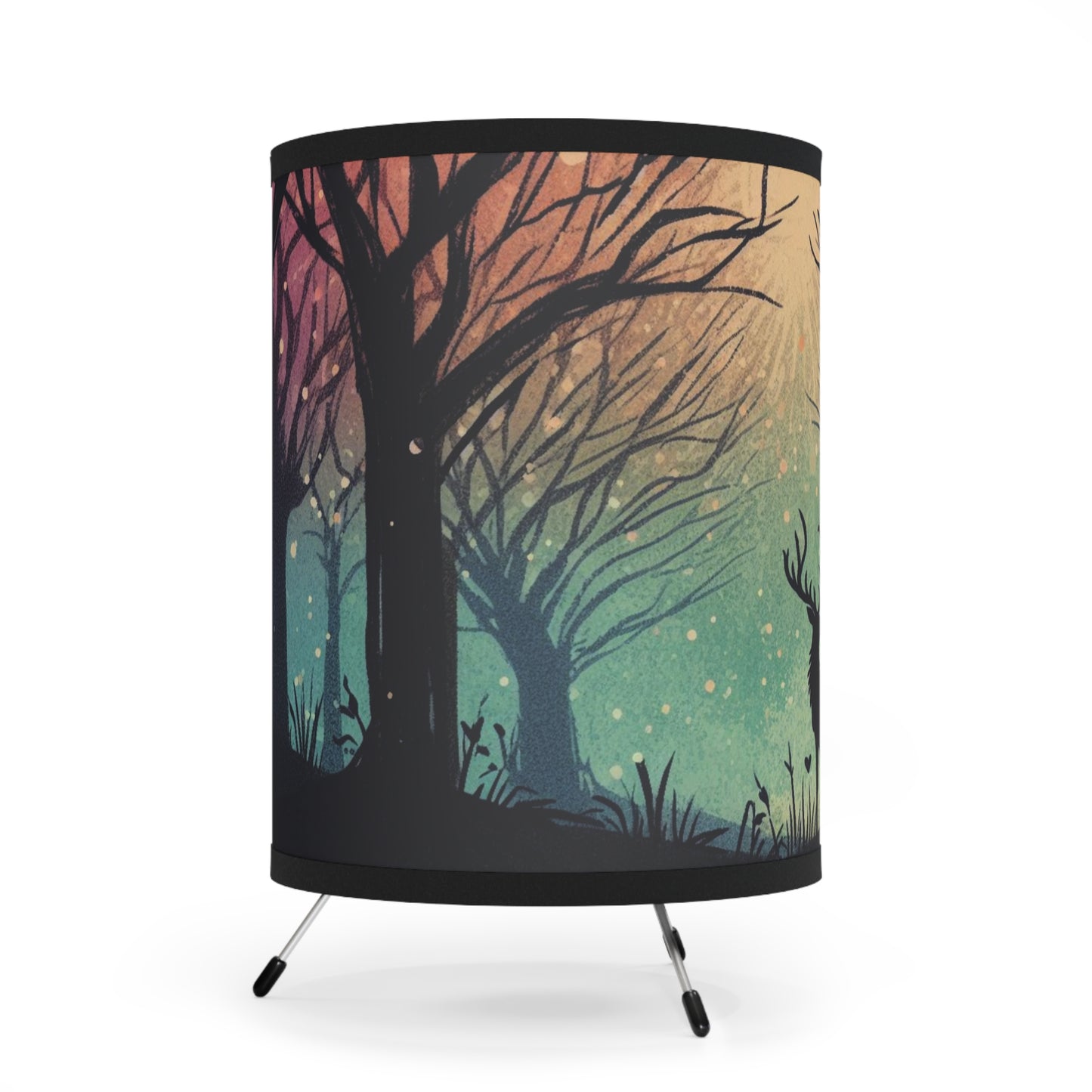 Tripod Table Lamp - Silhouetted Doe and Stag in Forest