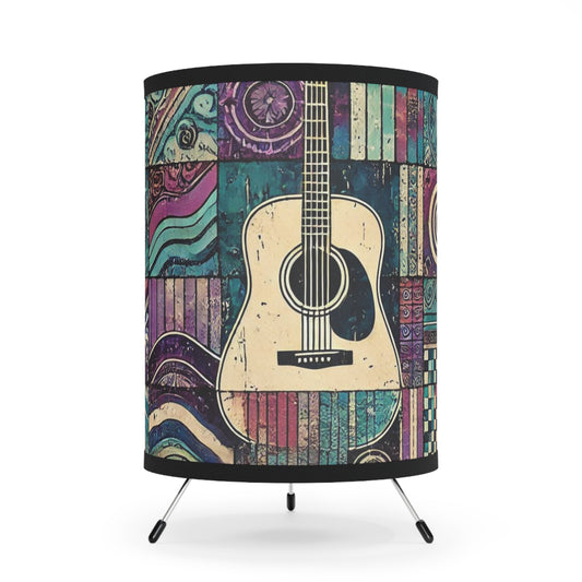 Tripod Table Lamp - Boho Guitar Patchwork in Purple and Blue