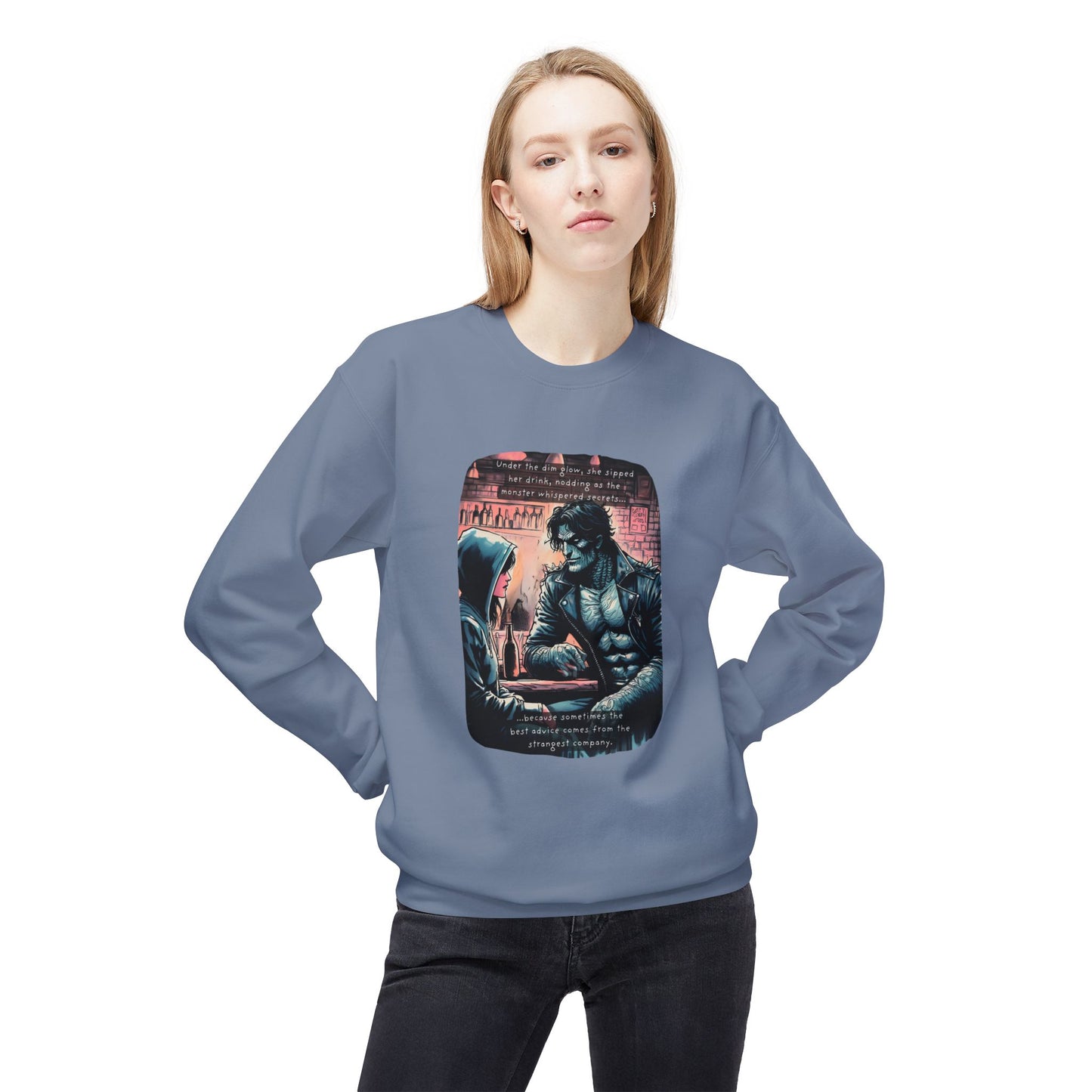 An Unexpected Companion (Beautiful Monsters Collection) - Unisex Midweight Softstyle Fleece Crewneck Sweatshirt, Multiple Colors Available