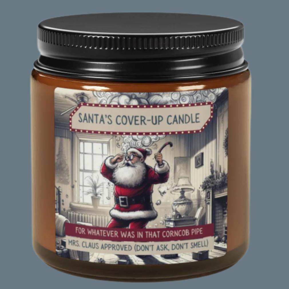 Santa's Cover-Up Candle - Mrs. Claus Approved, Don't Ask, Don't Smell! | Funny Christmas Candle | Amber Jar Soy Candle