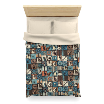 Duvet Cover - Acoustic Guitar Patchwork in Blue & Brown Hues