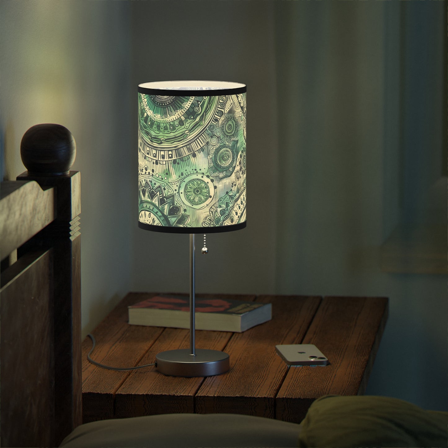 Boho Table Lamp - Sea Green Mandala Pattern