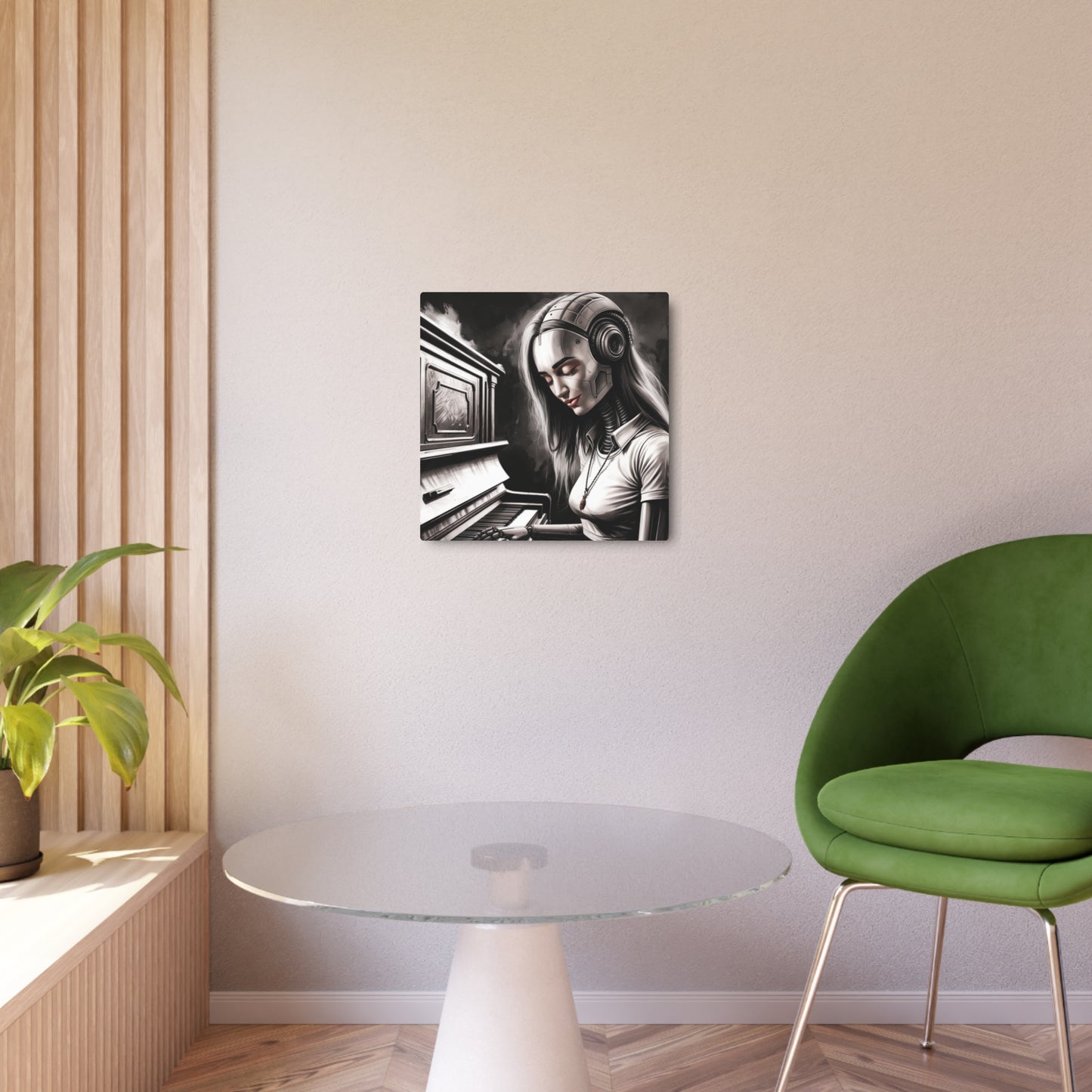 Metal Wall Art - "Cybernetic Sonata" with Retro-Futuristic Robot Playing Piano