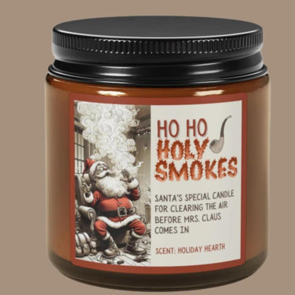 Santa's 'Ho Ho Holy Smokes' Candle  - Funny Christmas Candle with Soy Wax in Amber Jar for Holiday Decor or Gifting