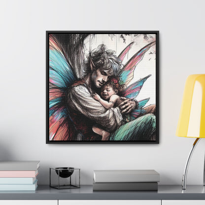 Daddy and Baby Fairy Gallery Wrapped Canvas Print - Sweet Fatherly Bond Wall Art for Nurseries or Child's Bedroom