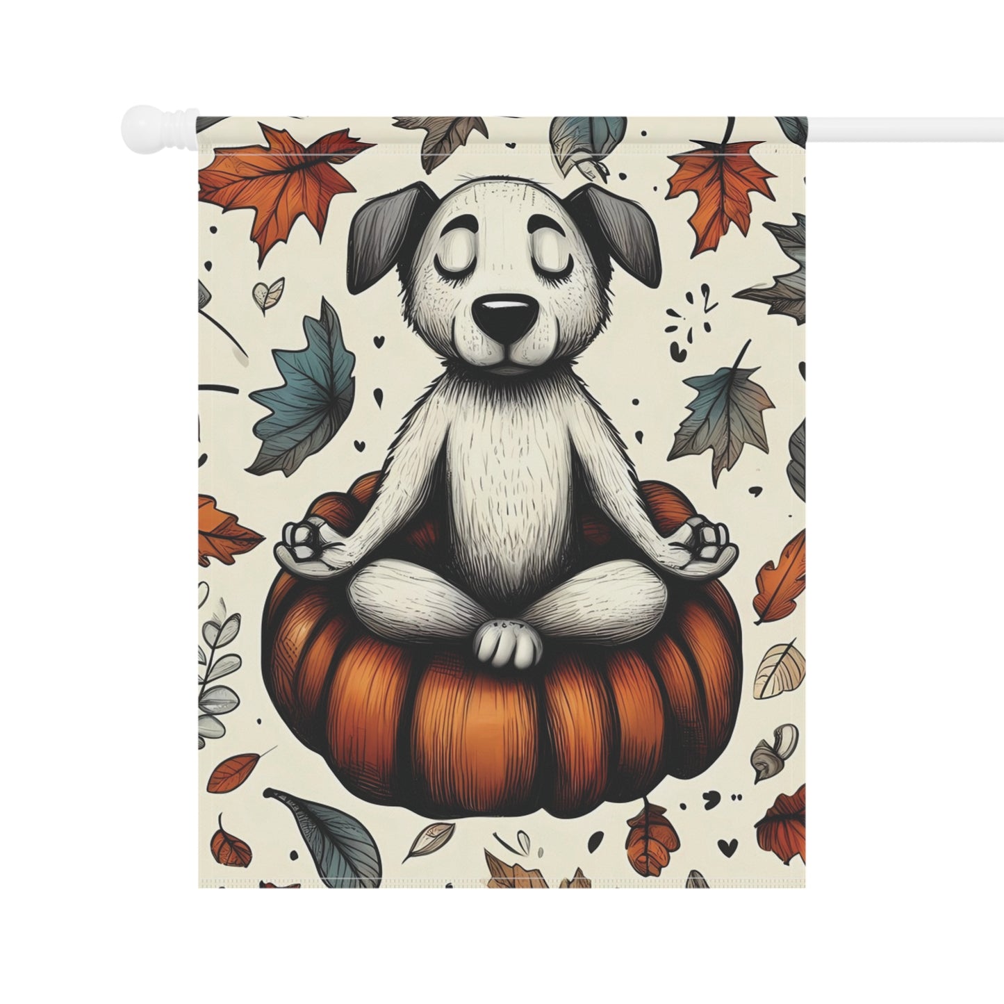 Porch or Yard Flag / Garden Banner - Zen Dog on Pumpkin