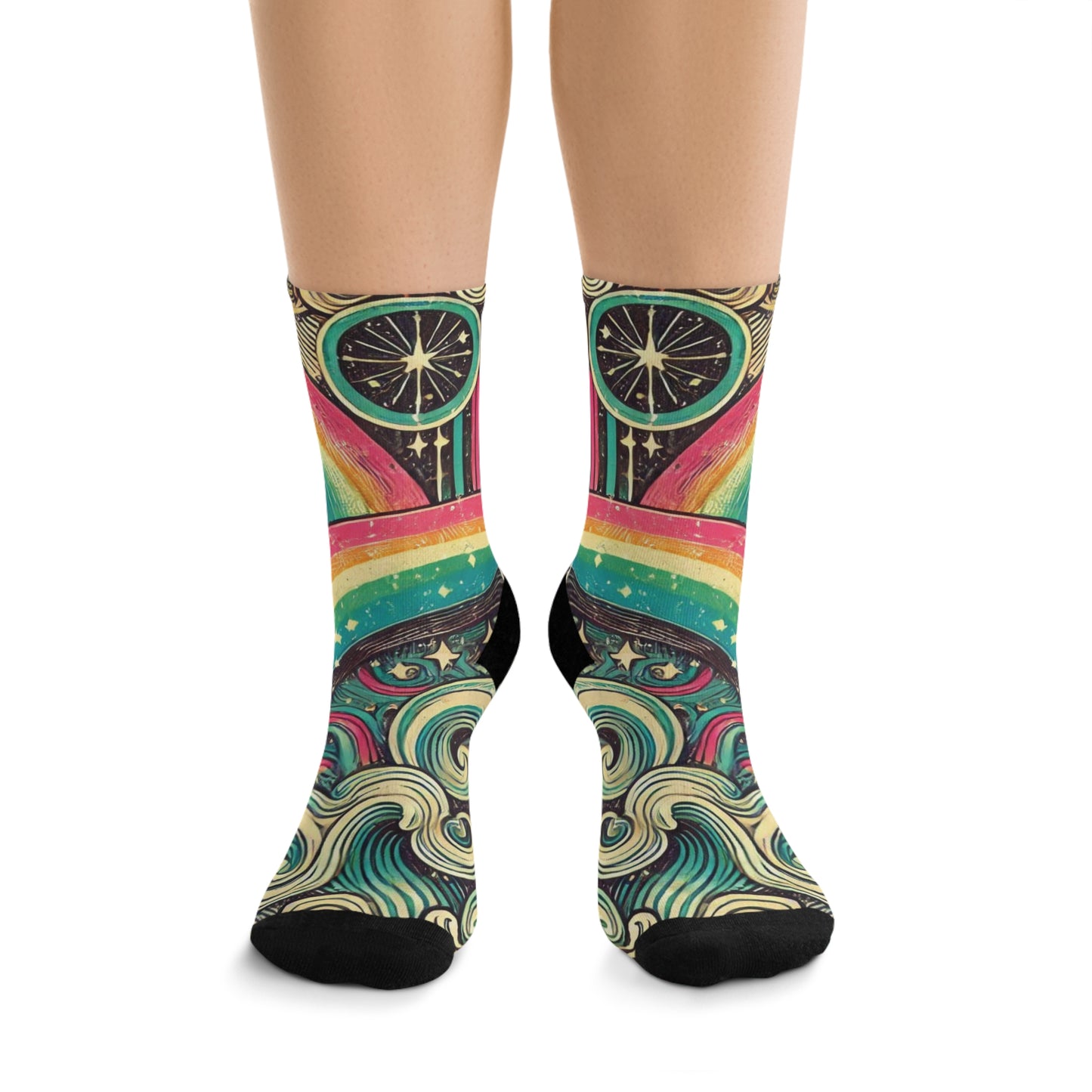 Stretchy Eco-Friendly Socks - Retro Rainbow Swirl, Made from 58% Recycled Fabrics